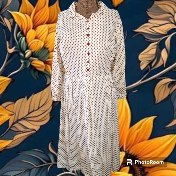 Vintage 70s Handmade Cottagecore Button Down Dress Red Floral L - Picture 1 of 9